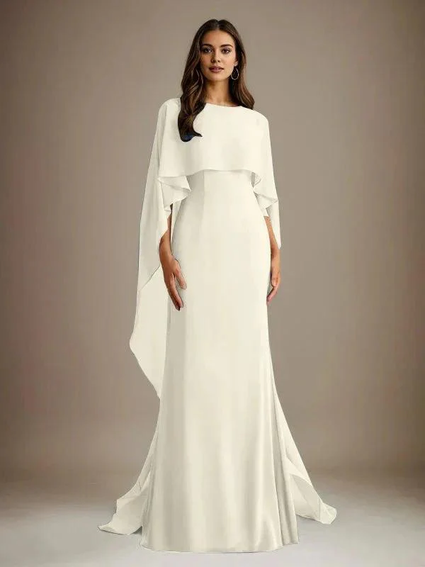 Sheath/Column Boatneck Floor-Length Chiffon Mother of the Bride Dress With Cascading Ruffles - Image 18