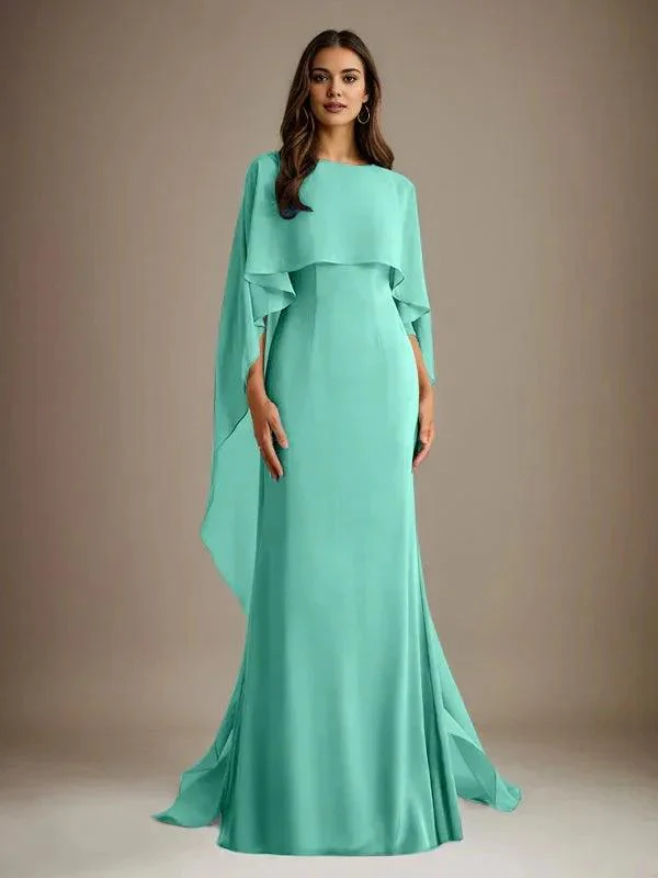 Sheath/Column Boatneck Floor-Length Chiffon Mother of the Bride Dress With Cascading Ruffles - Image 19