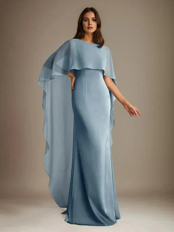 Sheath/Column Boatneck Floor-Length Chiffon Mother of the Bride Dress With Cascading Ruffles - Image 2