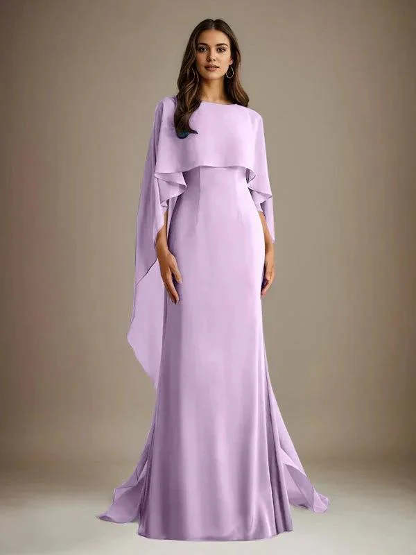 Sheath/Column Boatneck Floor-Length Chiffon Mother of the Bride Dress With Cascading Ruffles - Image 20