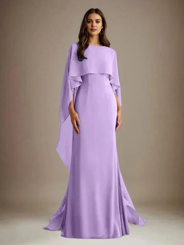 Sheath/Column Boatneck Floor-Length Chiffon Mother of the Bride Dress With Cascading Ruffles - Image 21