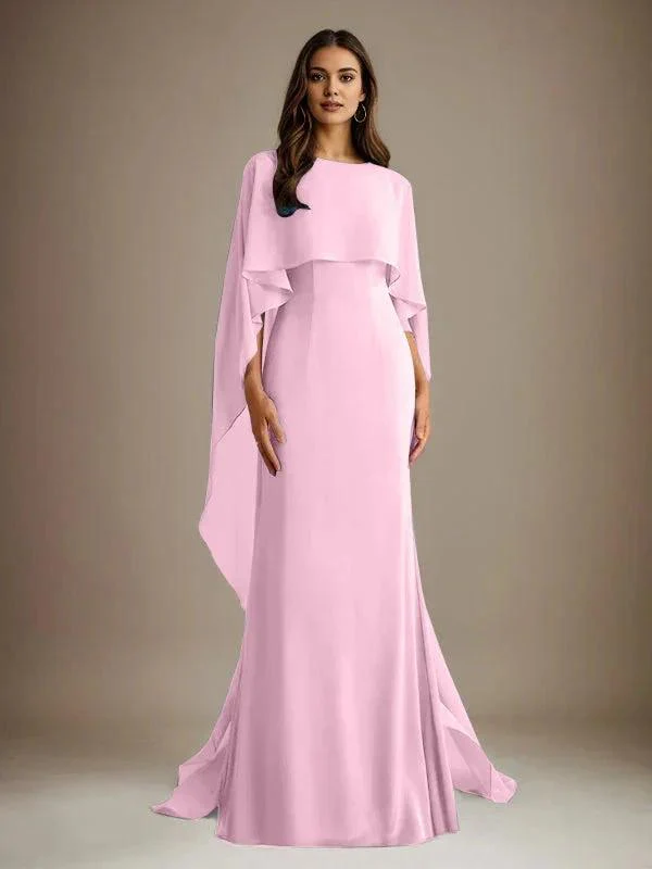 Sheath/Column Boatneck Floor-Length Chiffon Mother of the Bride Dress With Cascading Ruffles - Image 22