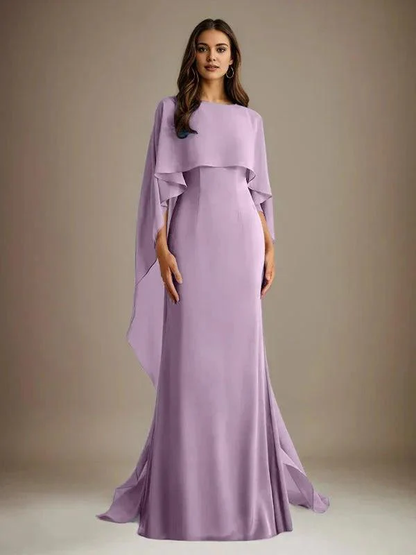 Sheath/Column Boatneck Floor-Length Chiffon Mother of the Bride Dress With Cascading Ruffles - Image 23