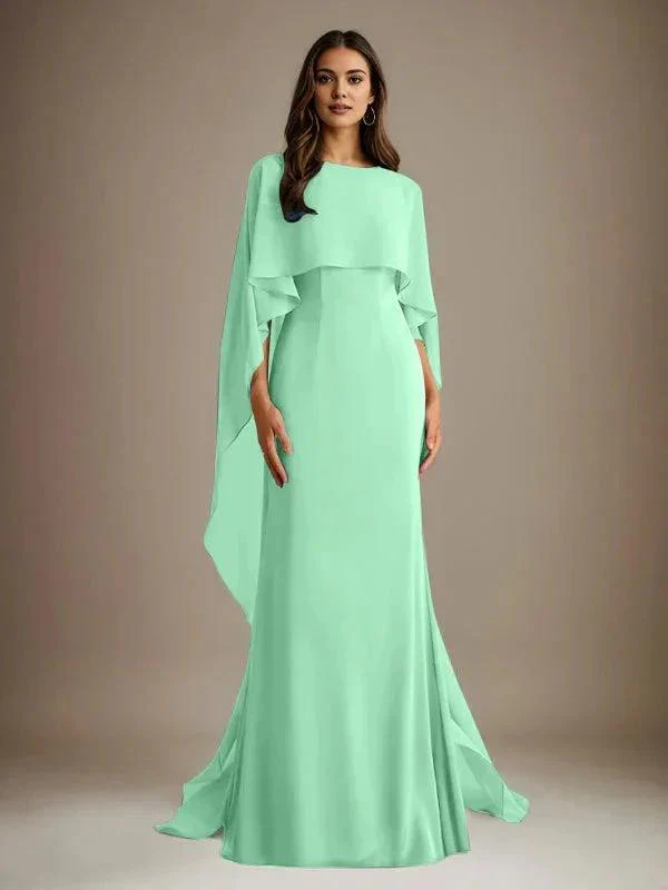 Sheath/Column Boatneck Floor-Length Chiffon Mother of the Bride Dress With Cascading Ruffles - Image 24