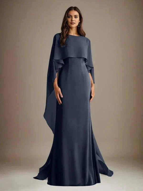 Sheath/Column Boatneck Floor-Length Chiffon Mother of the Bride Dress With Cascading Ruffles - Image 25
