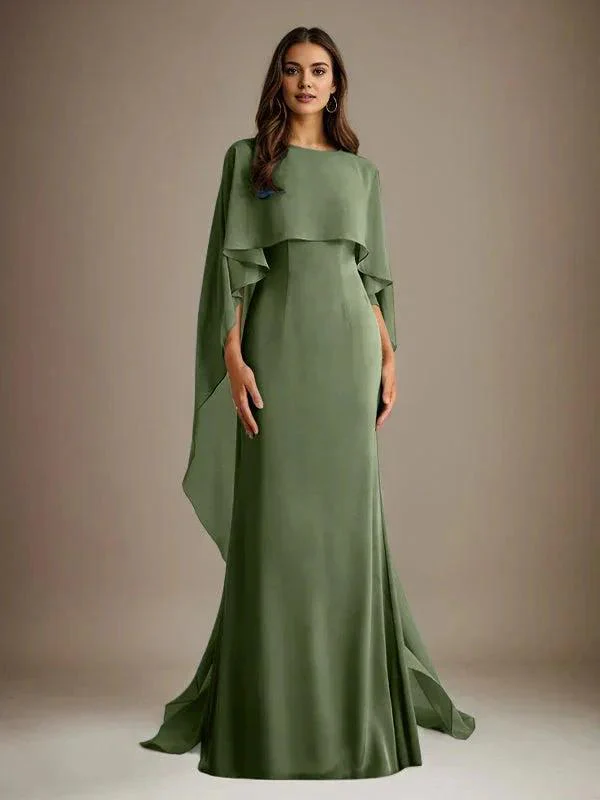 Sheath/Column Boatneck Floor-Length Chiffon Mother of the Bride Dress With Cascading Ruffles - Image 26