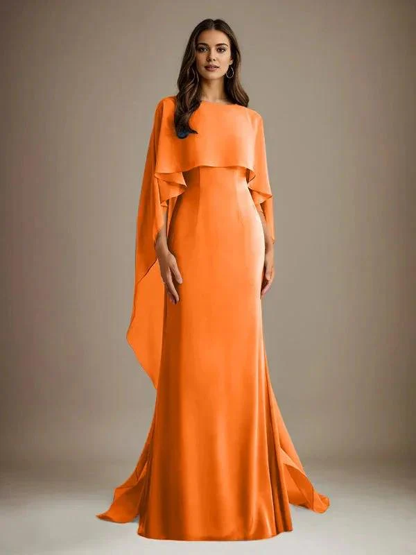 Sheath/Column Boatneck Floor-Length Chiffon Mother of the Bride Dress With Cascading Ruffles - Image 27