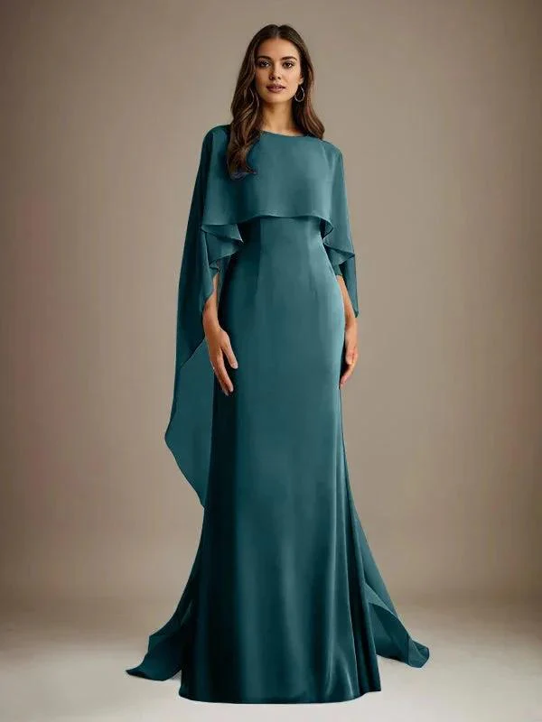 Sheath/Column Boatneck Floor-Length Chiffon Mother of the Bride Dress With Cascading Ruffles - Image 28