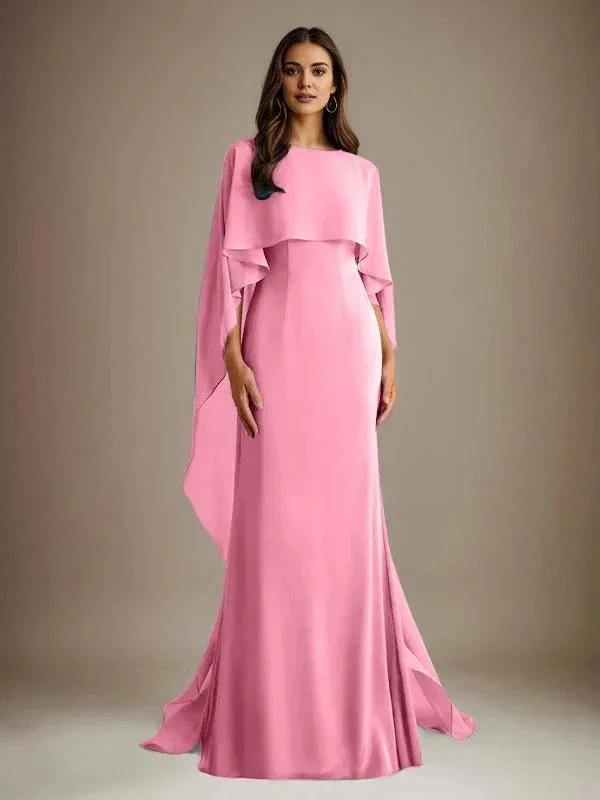 Sheath/Column Boatneck Floor-Length Chiffon Mother of the Bride Dress With Cascading Ruffles - Image 29