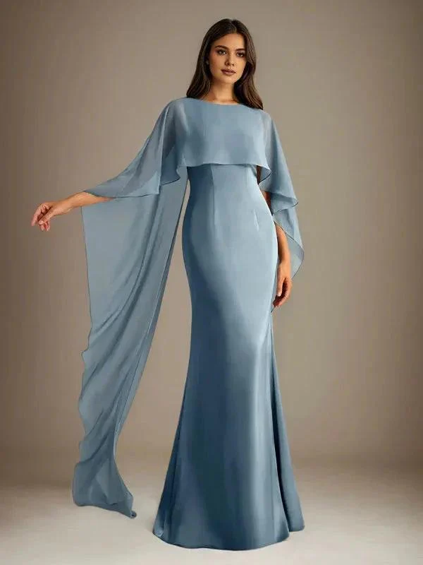 Sheath/Column Boatneck Floor-Length Chiffon Mother of the Bride Dress With Cascading Ruffles - Image 3