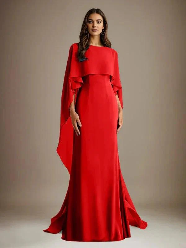 Sheath/Column Boatneck Floor-Length Chiffon Mother of the Bride Dress With Cascading Ruffles - Image 30