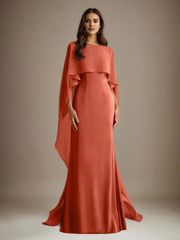 Sheath/Column Boatneck Floor-Length Chiffon Mother of the Bride Dress With Cascading Ruffles - Image 31