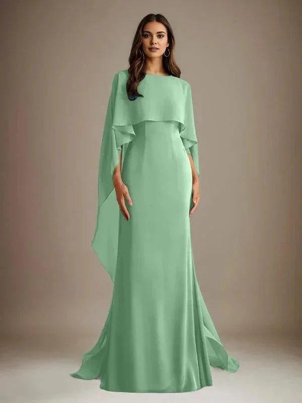 Sheath/Column Boatneck Floor-Length Chiffon Mother of the Bride Dress With Cascading Ruffles - Image 32