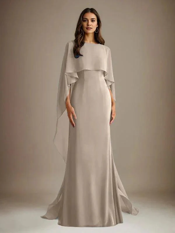 Sheath/Column Boatneck Floor-Length Chiffon Mother of the Bride Dress With Cascading Ruffles - Image 33