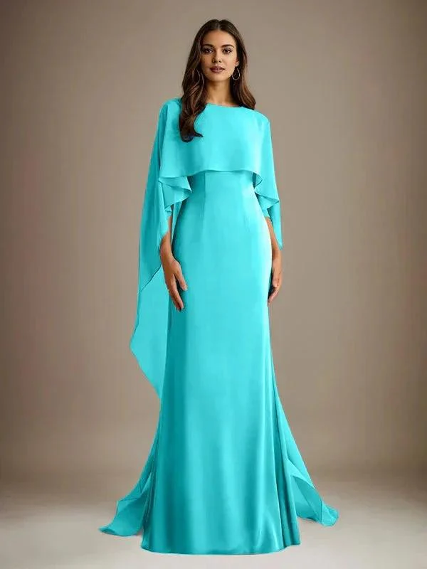Sheath/Column Boatneck Floor-Length Chiffon Mother of the Bride Dress With Cascading Ruffles - Image 34