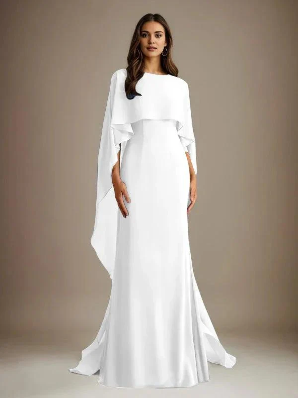 Sheath/Column Boatneck Floor-Length Chiffon Mother of the Bride Dress With Cascading Ruffles - Image 35
