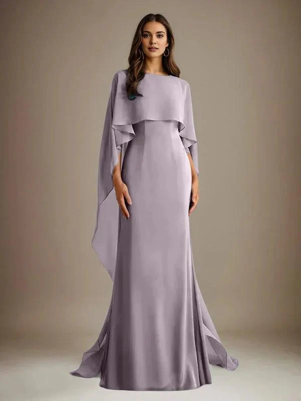 Sheath/Column Boatneck Floor-Length Chiffon Mother of the Bride Dress With Cascading Ruffles - Image 36