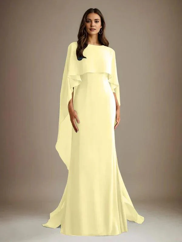 Sheath/Column Boatneck Floor-Length Chiffon Mother of the Bride Dress With Cascading Ruffles - Image 37