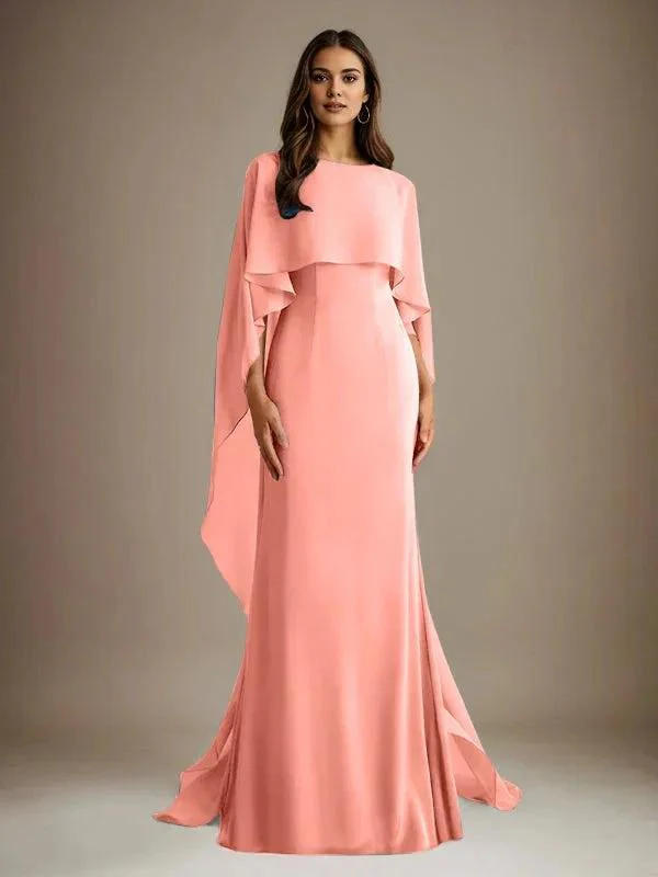 Sheath/Column Boatneck Floor-Length Chiffon Mother of the Bride Dress With Cascading Ruffles - Image 38