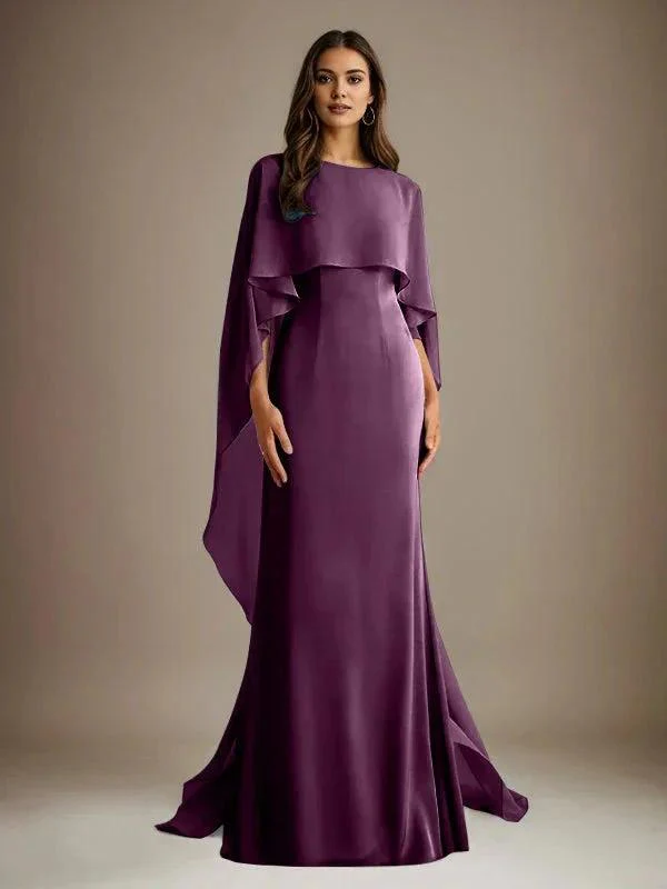 Sheath/Column Boatneck Floor-Length Chiffon Mother of the Bride Dress With Cascading Ruffles - Image 39