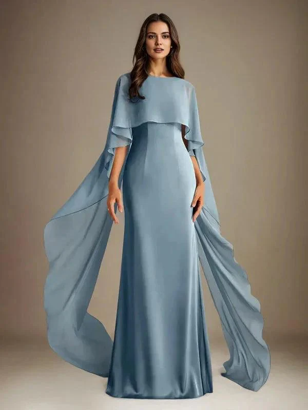 Sheath/Column Boatneck Floor-Length Chiffon Mother of the Bride Dress With Cascading Ruffles - Image 4