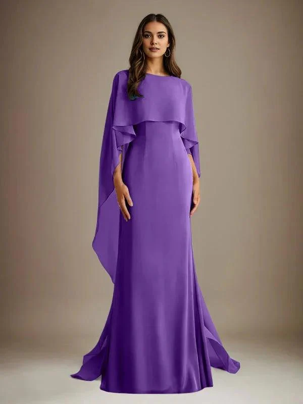 Sheath/Column Boatneck Floor-Length Chiffon Mother of the Bride Dress With Cascading Ruffles - Image 40