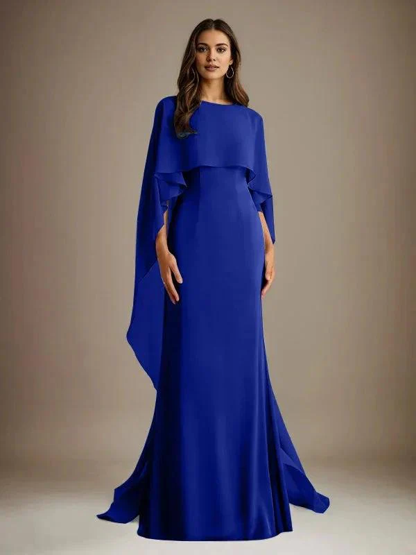 Sheath/Column Boatneck Floor-Length Chiffon Mother of the Bride Dress With Cascading Ruffles - Image 41