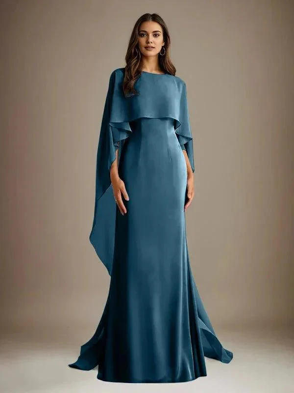 Sheath/Column Boatneck Floor-Length Chiffon Mother of the Bride Dress With Cascading Ruffles - Image 42