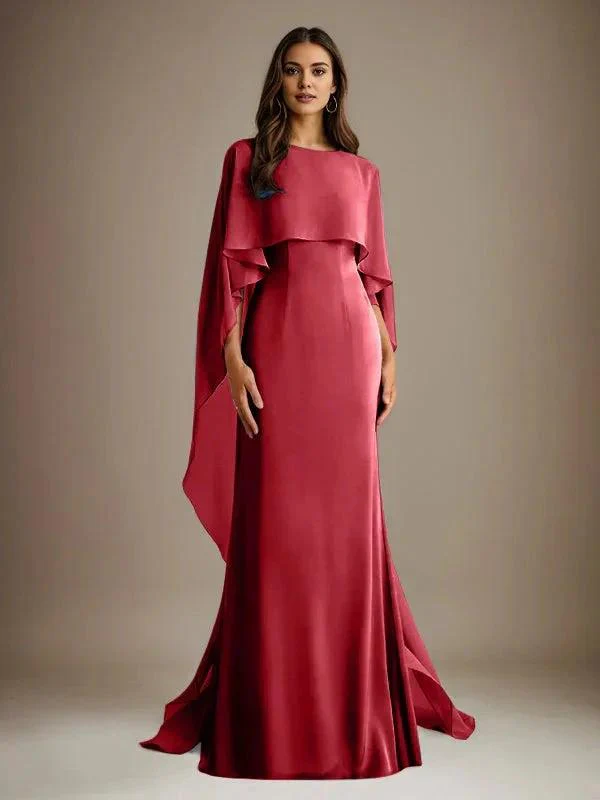 Sheath/Column Boatneck Floor-Length Chiffon Mother of the Bride Dress With Cascading Ruffles - Image 43