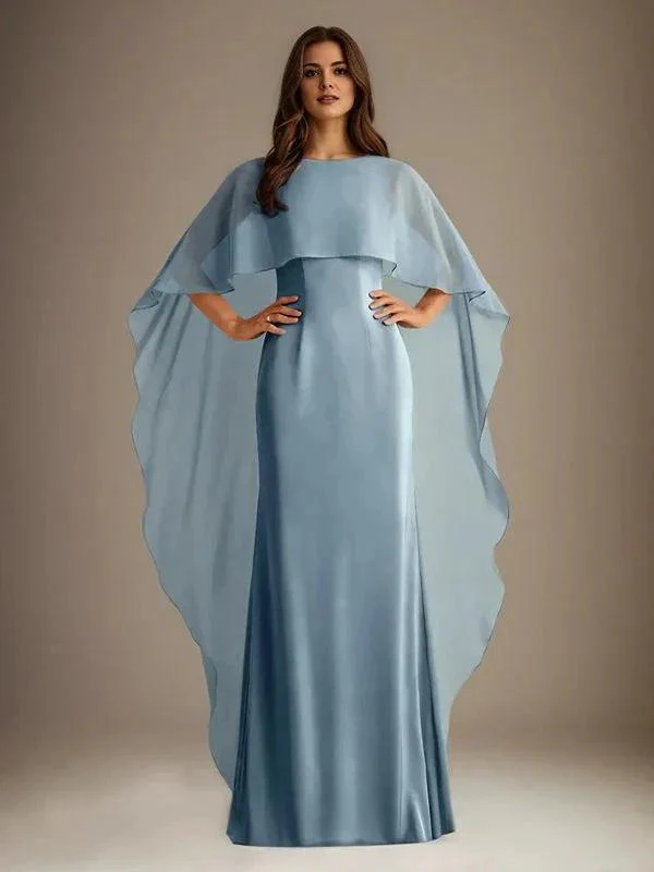 Sheath/Column Boatneck Floor-Length Chiffon Mother of the Bride Dress With Cascading Ruffles - Image 5