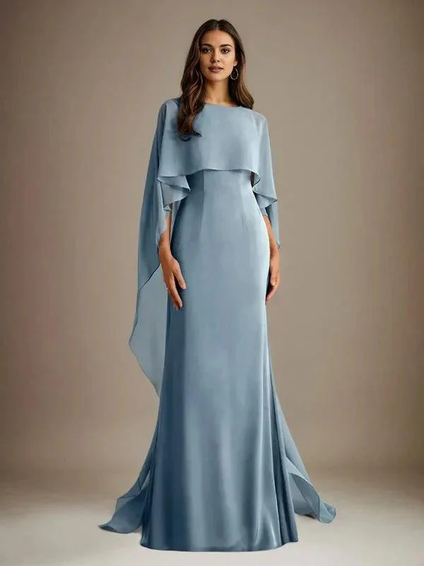 Sheath/Column Boatneck Floor-Length Chiffon Mother of the Bride Dress With Cascading Ruffles - Image 6
