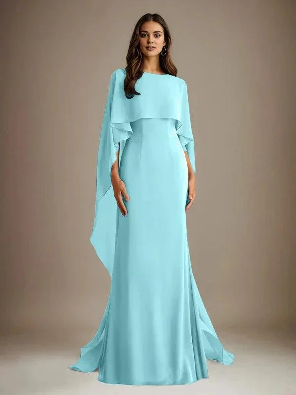 Sheath/Column Boatneck Floor-Length Chiffon Mother of the Bride Dress With Cascading Ruffles - Image 7
