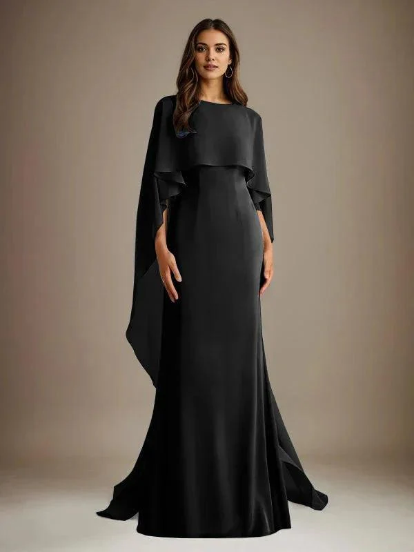 Sheath/Column Boatneck Floor-Length Chiffon Mother of the Bride Dress With Cascading Ruffles - Image 8