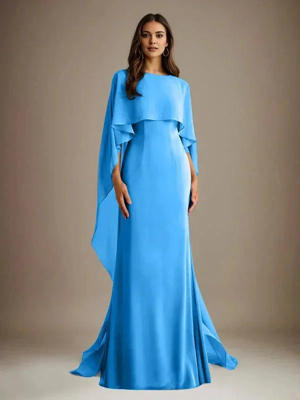 Sheath/Column Boatneck Floor-Length Chiffon Mother of the Bride Dress With Cascading Ruffles - Image 9