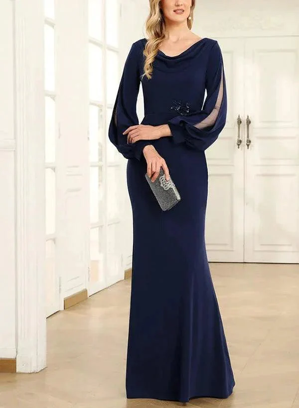 Sheath/Column Cowl Neck Long Sleeves Floor-Length Mother of the Bride Dresses - Image 2