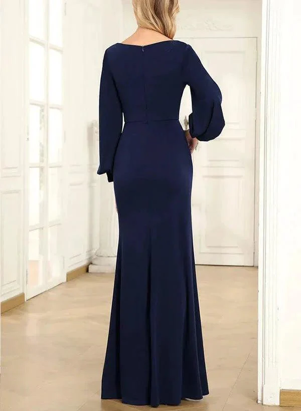 Sheath/Column Cowl Neck Long Sleeves Floor-Length Mother of the Bride Dresses - Image 3