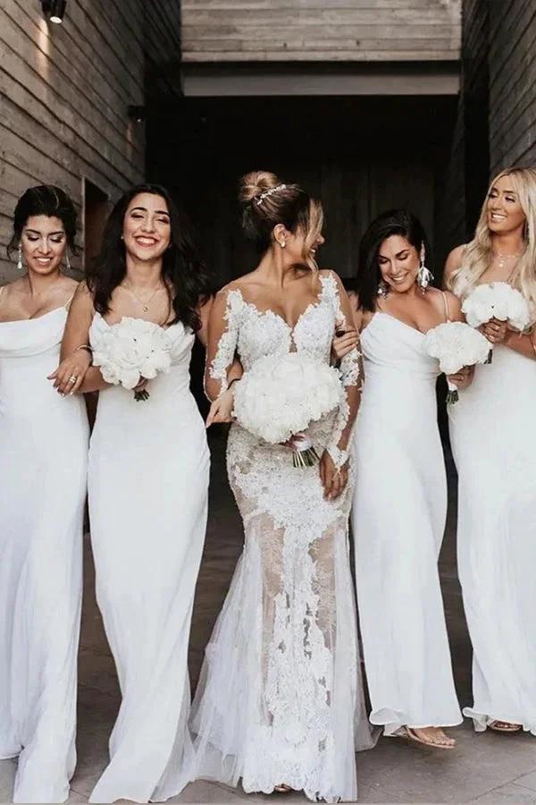 Sheath/Column Cowl Neck Spaghetti Straps Ivory Bridesmaid Dresses  BD102 - Image 2