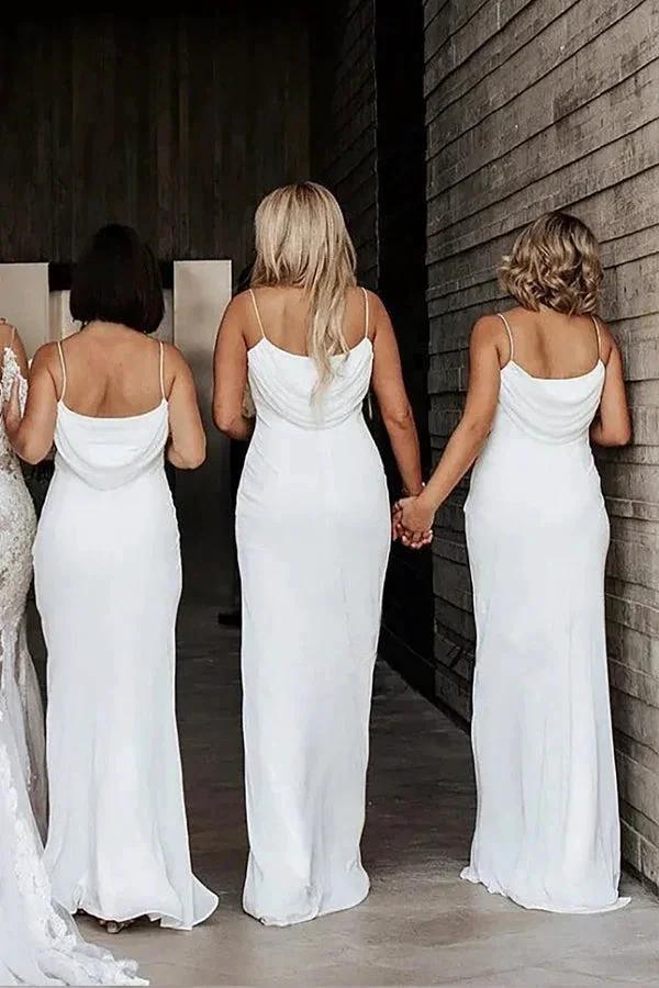 Sheath/Column Cowl Neck Spaghetti Straps Ivory Bridesmaid Dresses  BD102 - Image 3
