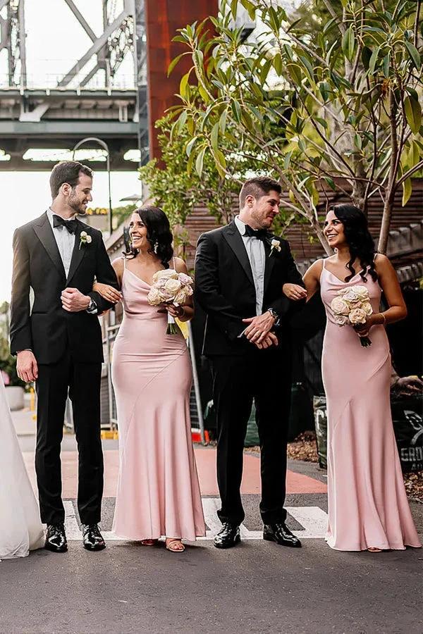 Sheath/Column Cowl Neck Spaghetti Straps Long Bridesmaid Dresses  BD101 - Image 2