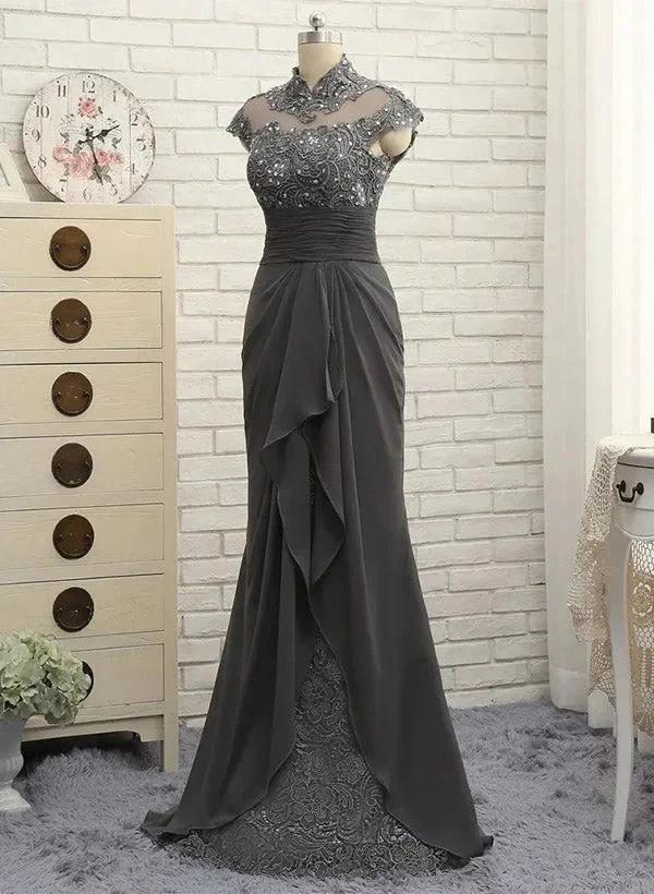 Sheath/Column High Neck Floor-Length Mother of the Bride Dresses - Image 2
