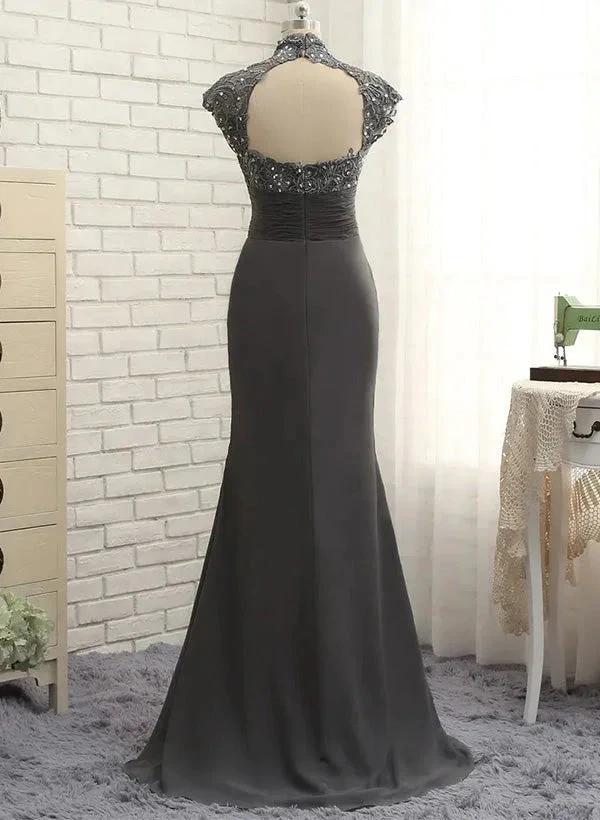 Sheath/Column High Neck Floor-Length Mother of the Bride Dresses - Image 3