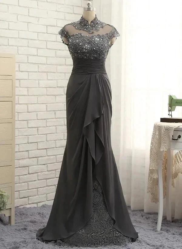 Sheath/Column High Neck Floor-Length Mother of the Bride Dresses - Image 5
