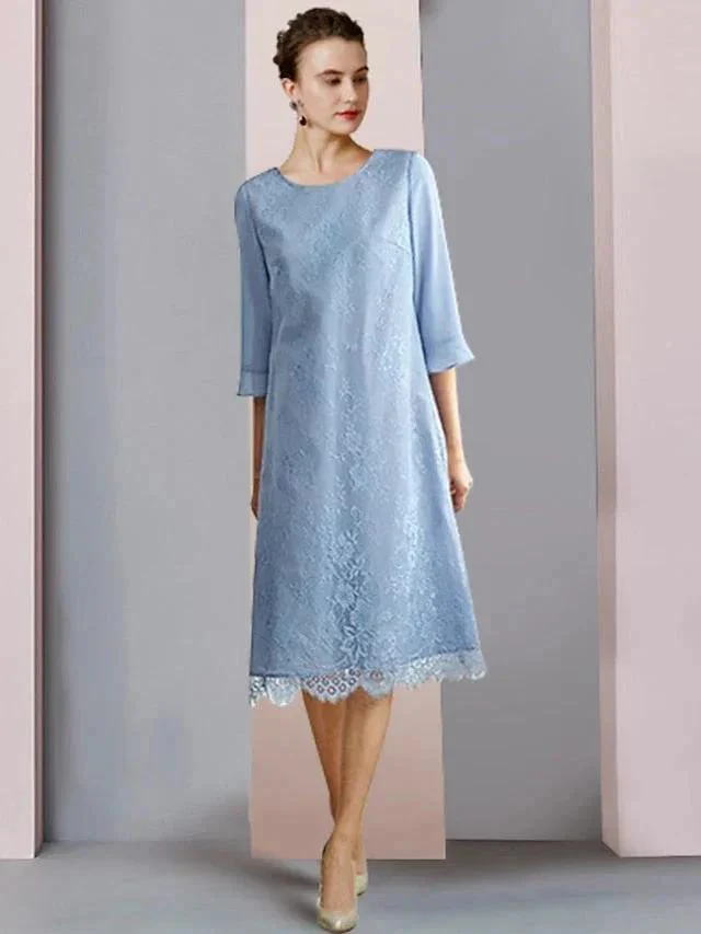Sheath/Column Scoop Tea-Length Mother of the Bride Dresses - Image 2