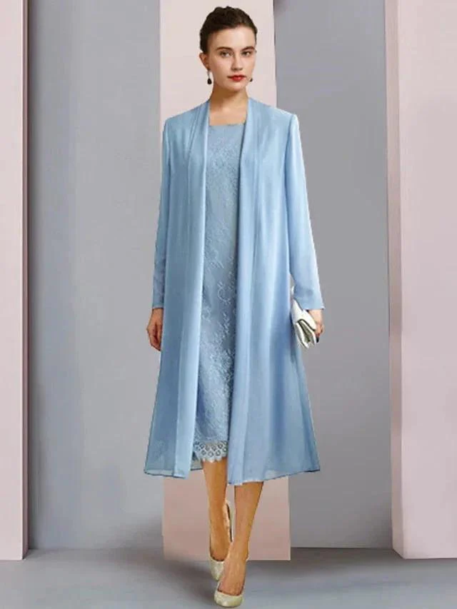 Sheath/Column Scoop Tea-Length Mother of the Bride Dresses - Image 3
