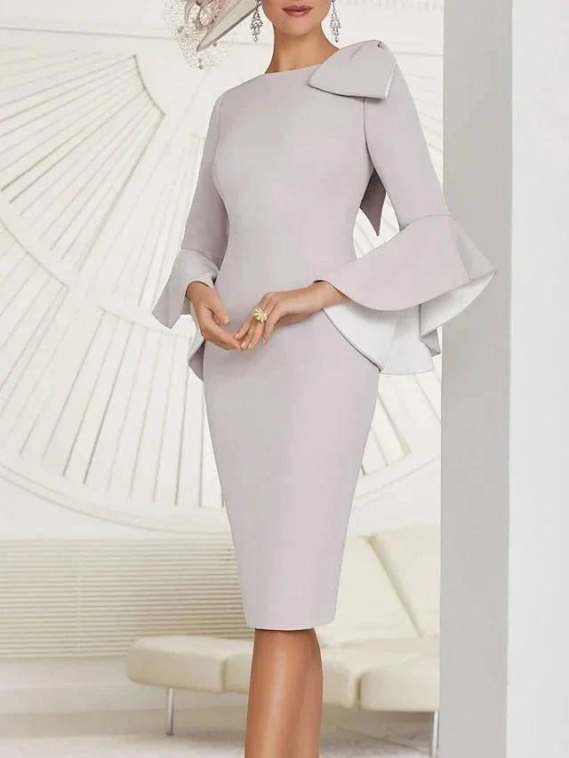 Sheath/Column Jewel Neck Knee-Length Mother of the Bride Dresses - Image 3