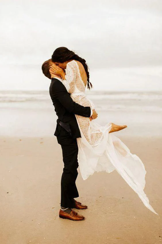 Sheath/Column  Lace Wedding Dress With Long Sleeve Open Back Bridal Gown  WD487 - Image 4