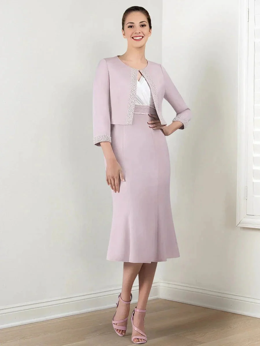 Sheath/Column Mother of the Bride Dresses with Jacket & Beading - Image 5