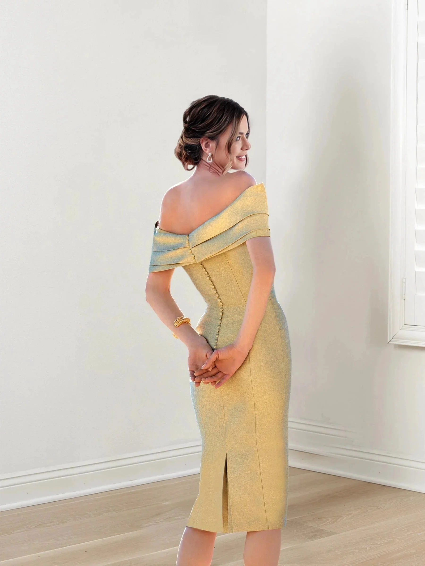 Sheath/Column Off shoulder Short Sleeves Mother of the Bride Dresses - Image 2