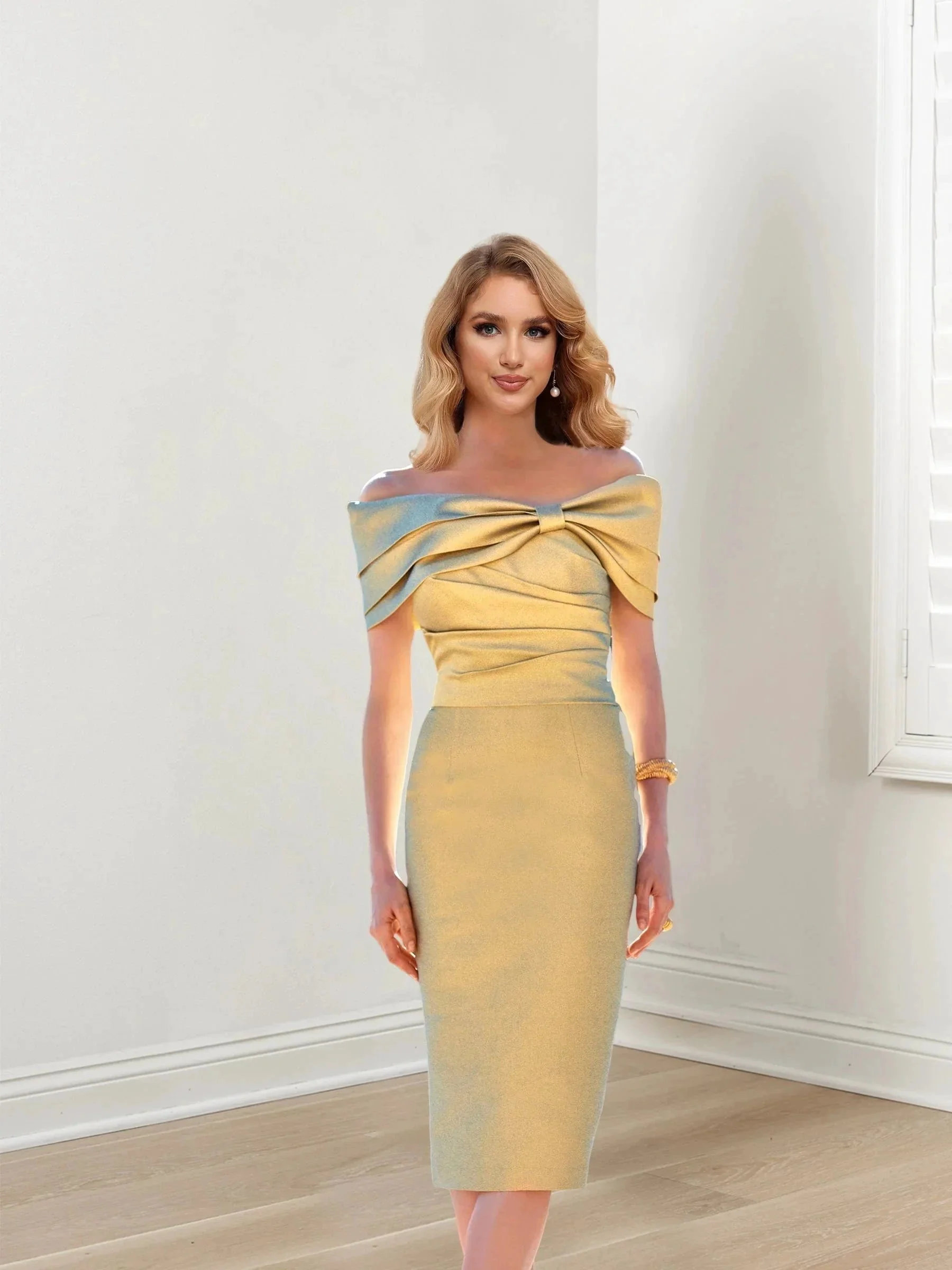 Sheath/Column Off shoulder Short Sleeves Mother of the Bride Dresses - Image 3