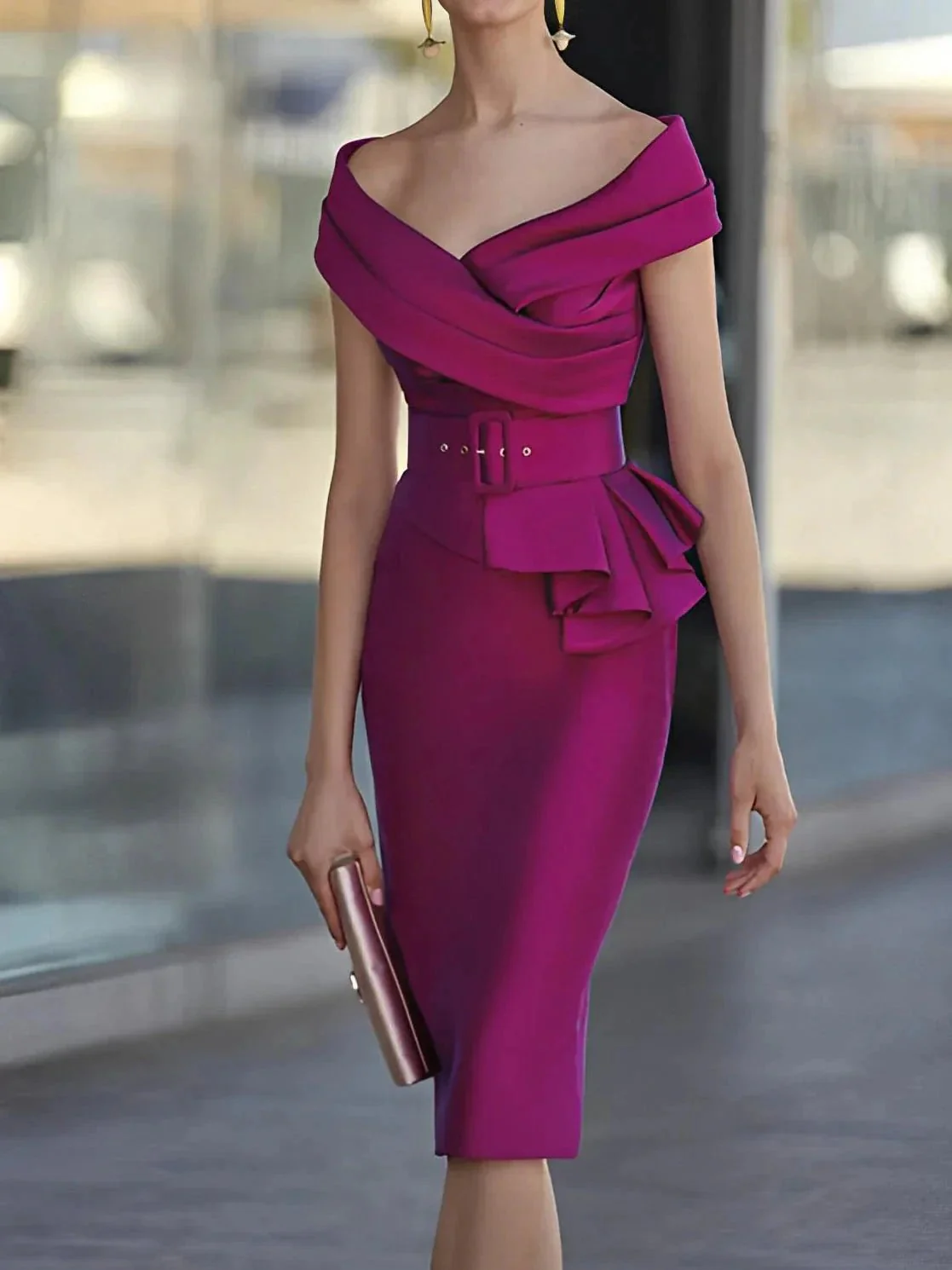 Sheath/Column Off-the-Shoulder Mother of the Bride Dresses with Belt - Image 2